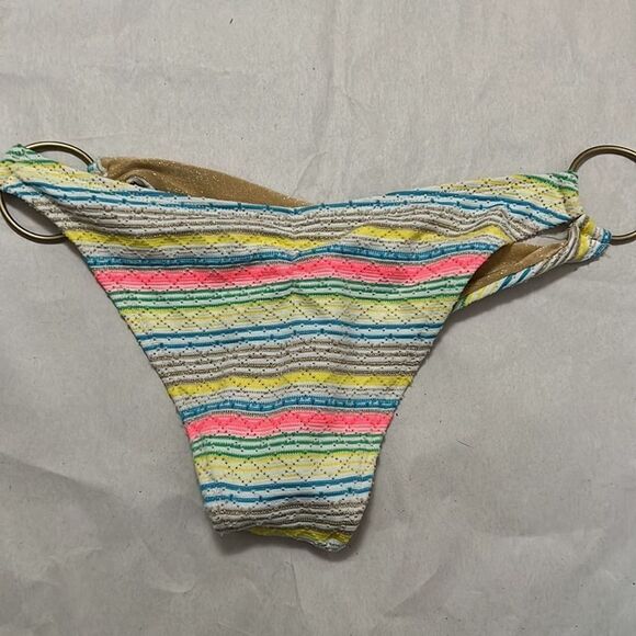 VITAMIN A MULTICOLORED GOLD HARDWARE BIKINI BOTTOM SIZE M‎ - Picture 2 of 4